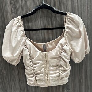 Cream Ruched Puff Sleeve Blouse